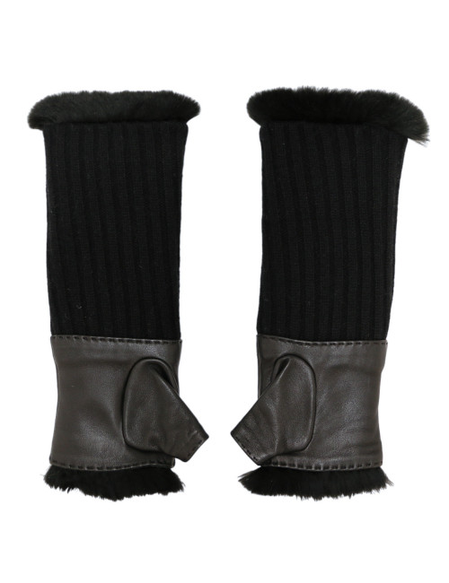 Mitaines CHANEL T 7 doublure lapin noir