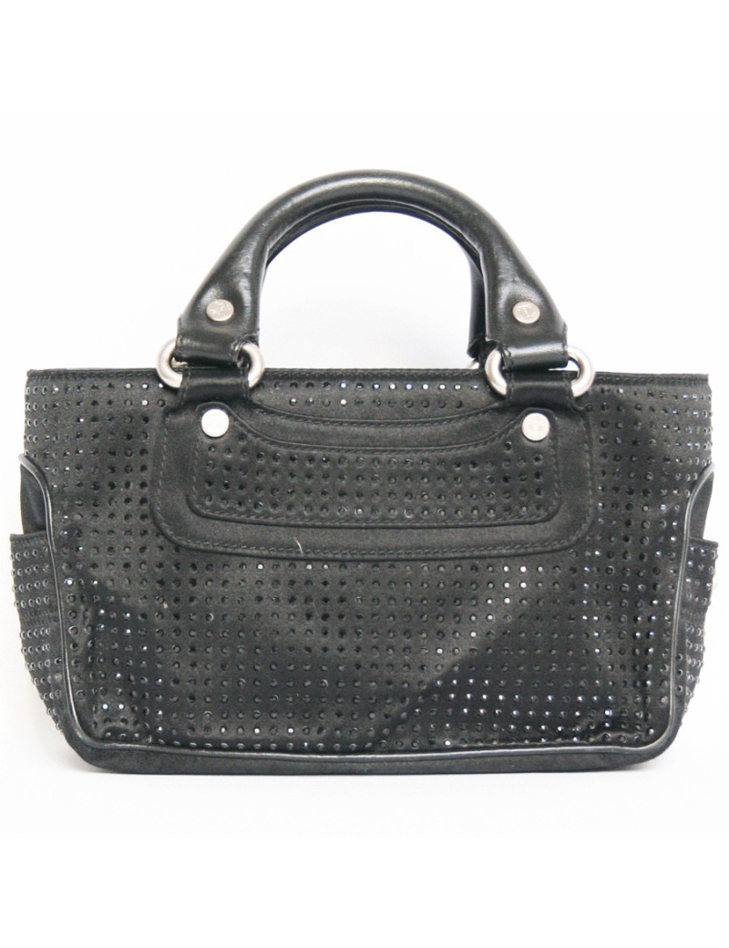 Petit sac du soir CELINE en soie noire et strass