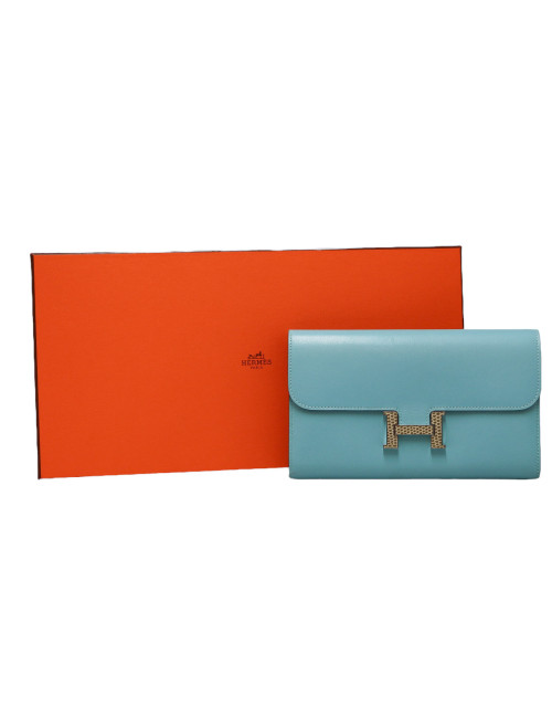 Portefeuille Constance long HERMES Swift boucle lezard