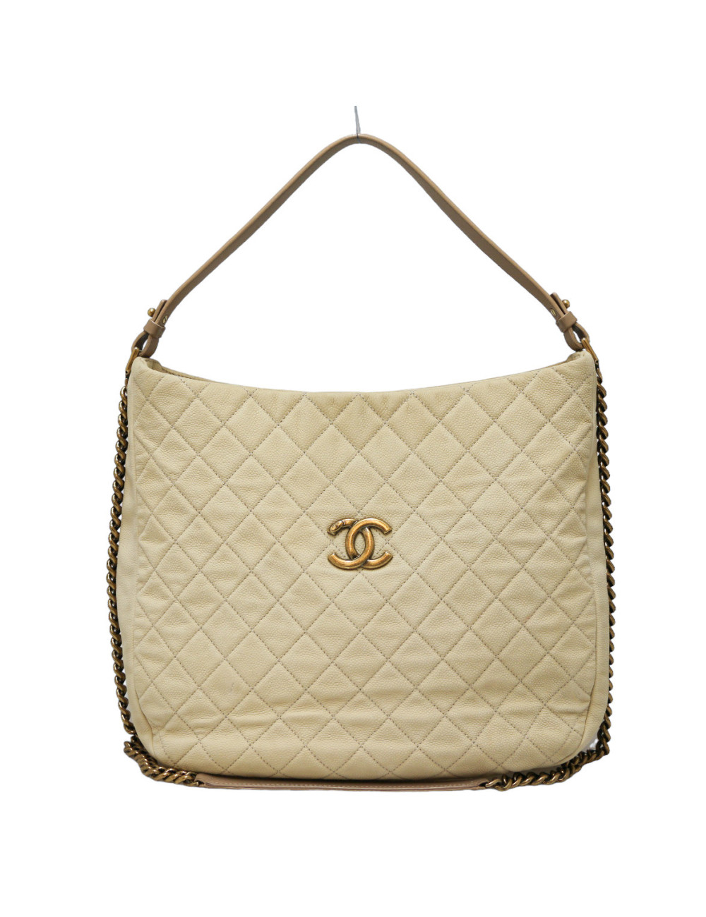 CHANEL beige caviar leather tote bag