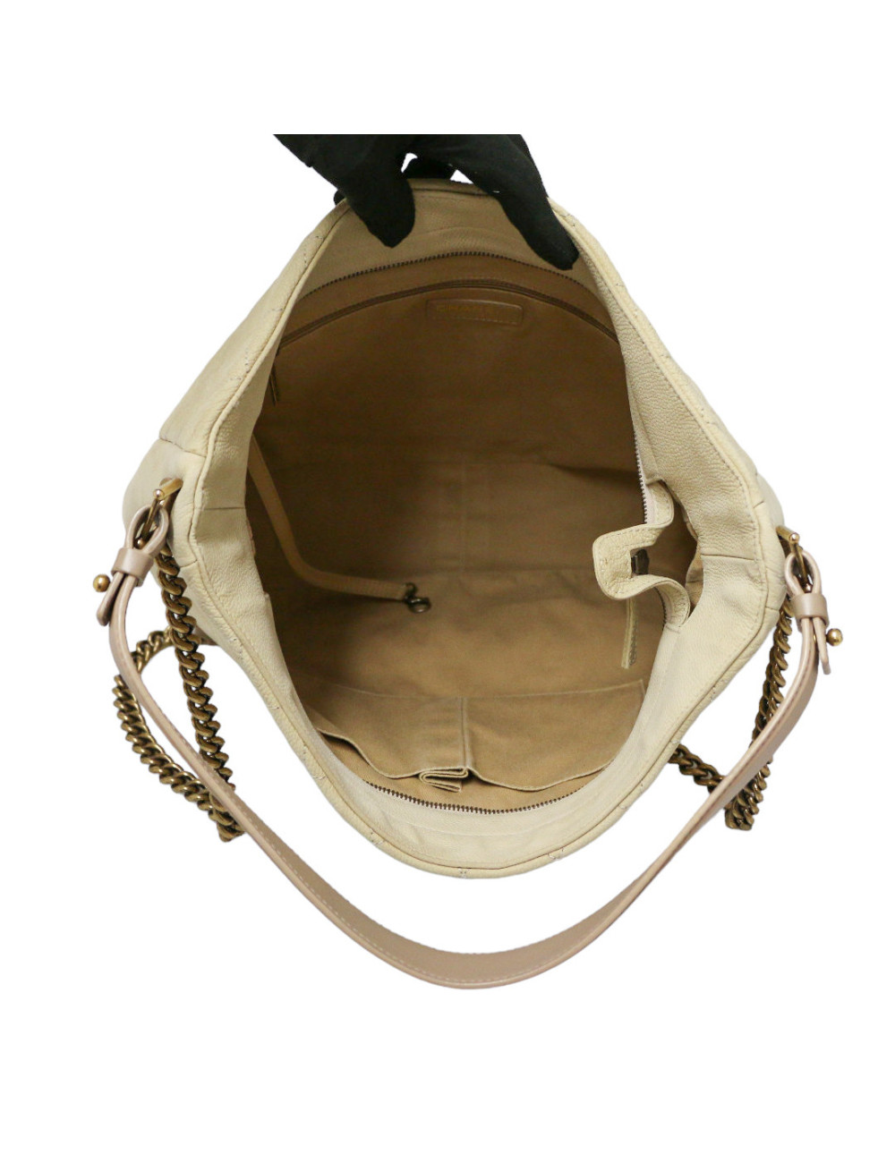 CHANEL beige caviar leather tote bag