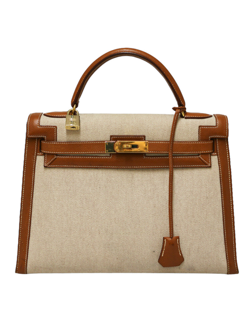 Kelly 32 HERMES toile et cuir Vintage