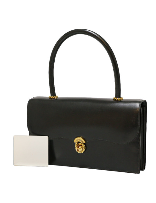 Sac Escale HERMES cuir de veau box noir Vintage