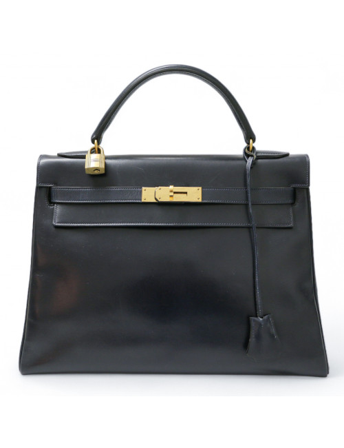 Kelly 32 retourné HERMES cuir de veau Box bleu
