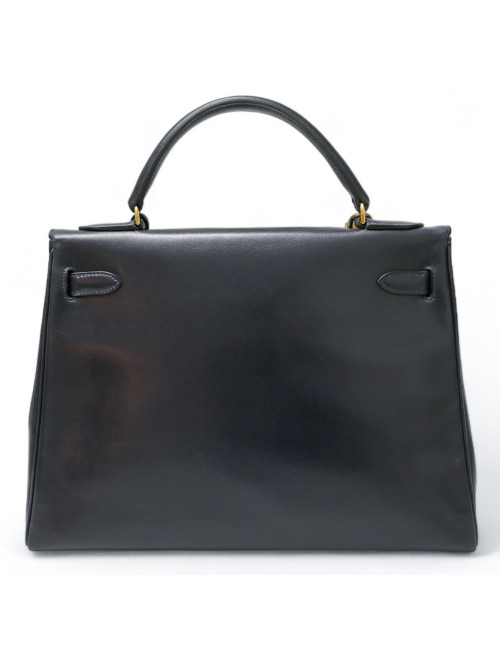 Kelly 32 retourné HERMES cuir de veau Box bleu