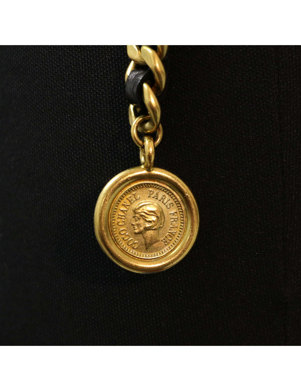 Ceinture double rang CHANEL cuir et métal