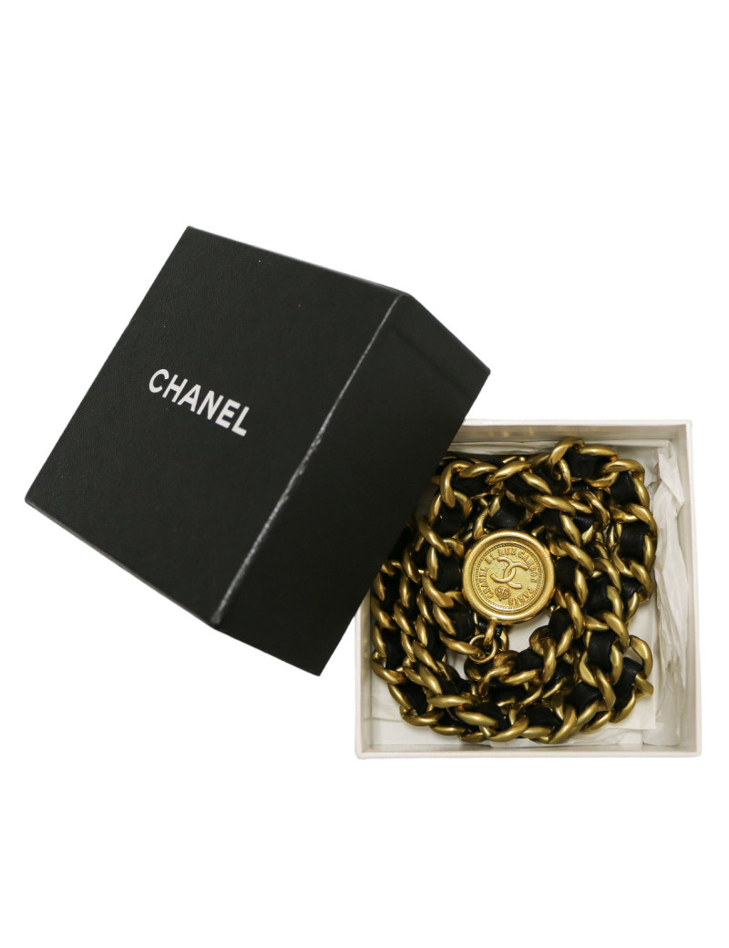 Ceinture double rang CHANEL cuir et métal