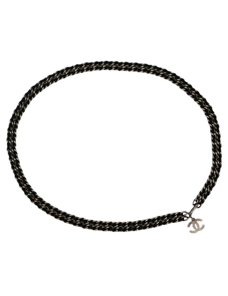 Ceinture CHANEL argent chaine entrelacée de cuir