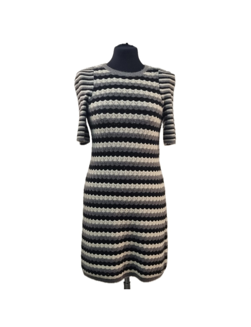 Robe T 38 CHANEL cachemire anthracite gris écru