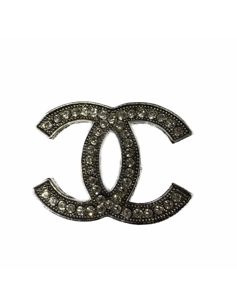 Broche CHANEL argent strass