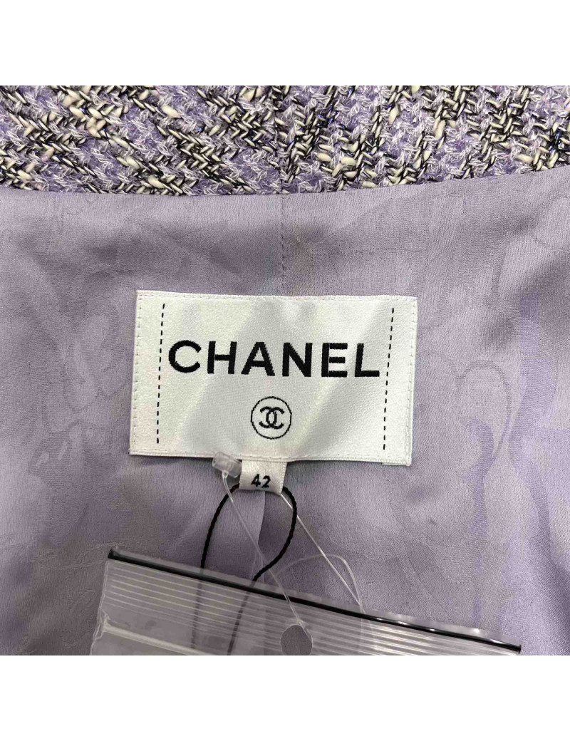 Veste CHANEL 2016 tweed violet et argent t42