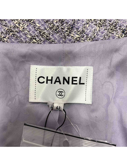 Veste CHANEL 2016 tweed violet et argent t42