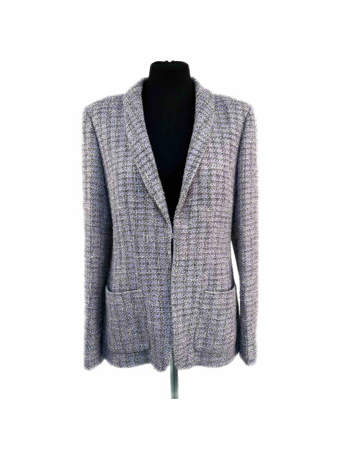 Veste CHANEL 2016 tweed violet et argent t42