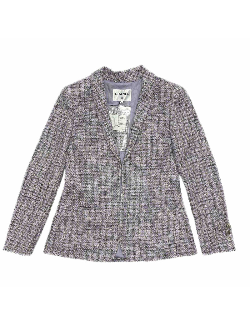 Veste CHANEL 2016 tweed violet et argent t42