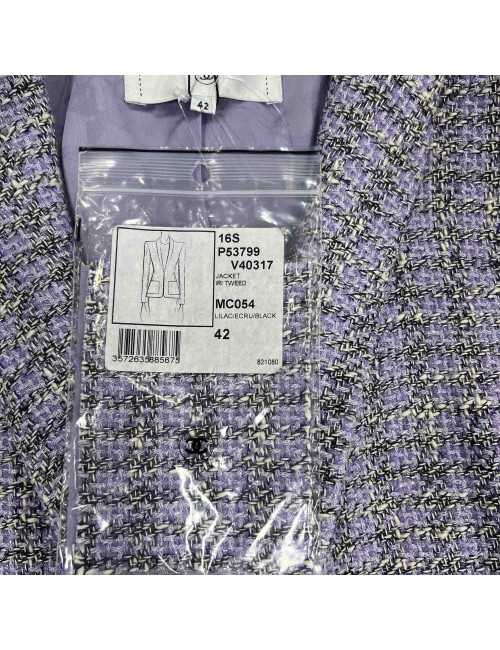 Veste CHANEL 2016 tweed violet et argent t42