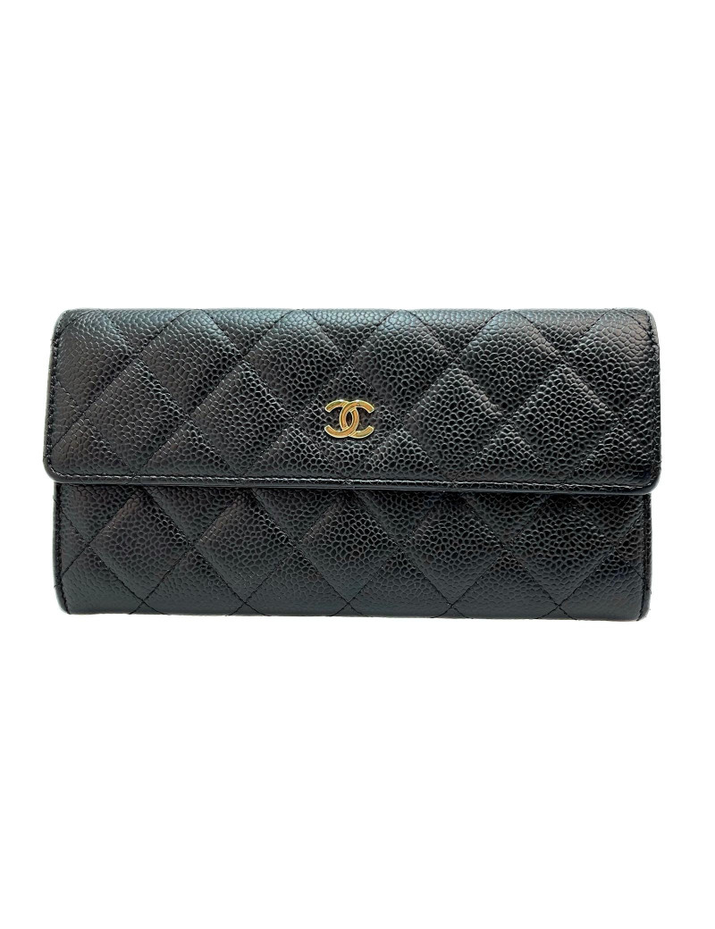 Portefeuille CHANEL cuir grainé noir