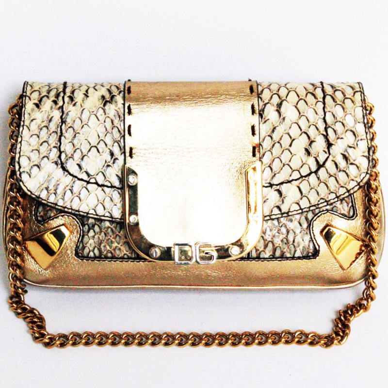 Mini bag & DOLCE GABBANA gold and python - VALOIS VINTAGE PARIS