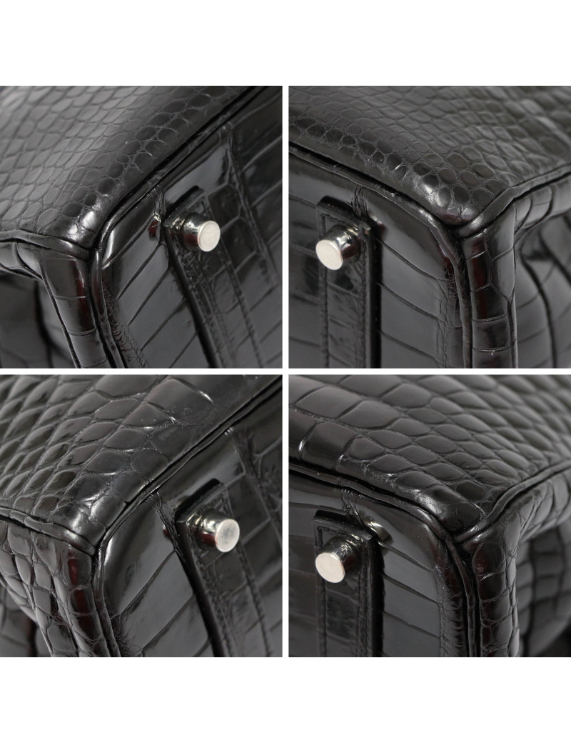 Sac HERMES Birkin 35 croco Porosus noir