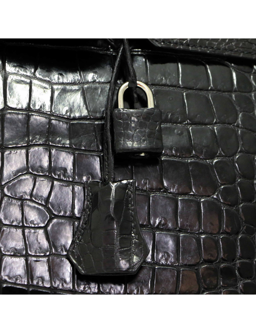 Sac HERMES Birkin 35 croco Porosus noir