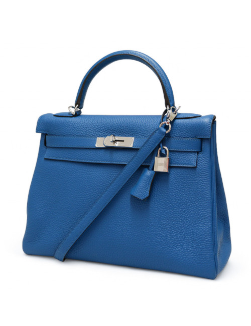 Sac HERMES Kelly 32 bleu retourné