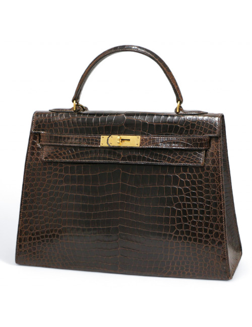Kelly 32 HERMES porosus marron Vintage