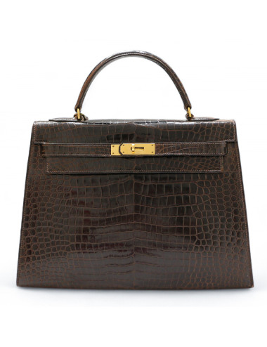 Kelly 32 HERMES porosus marron Vintage 2