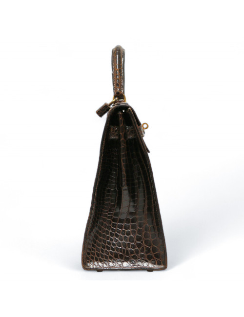 Sac HERMES Kelly 32 porosus marron Vintage