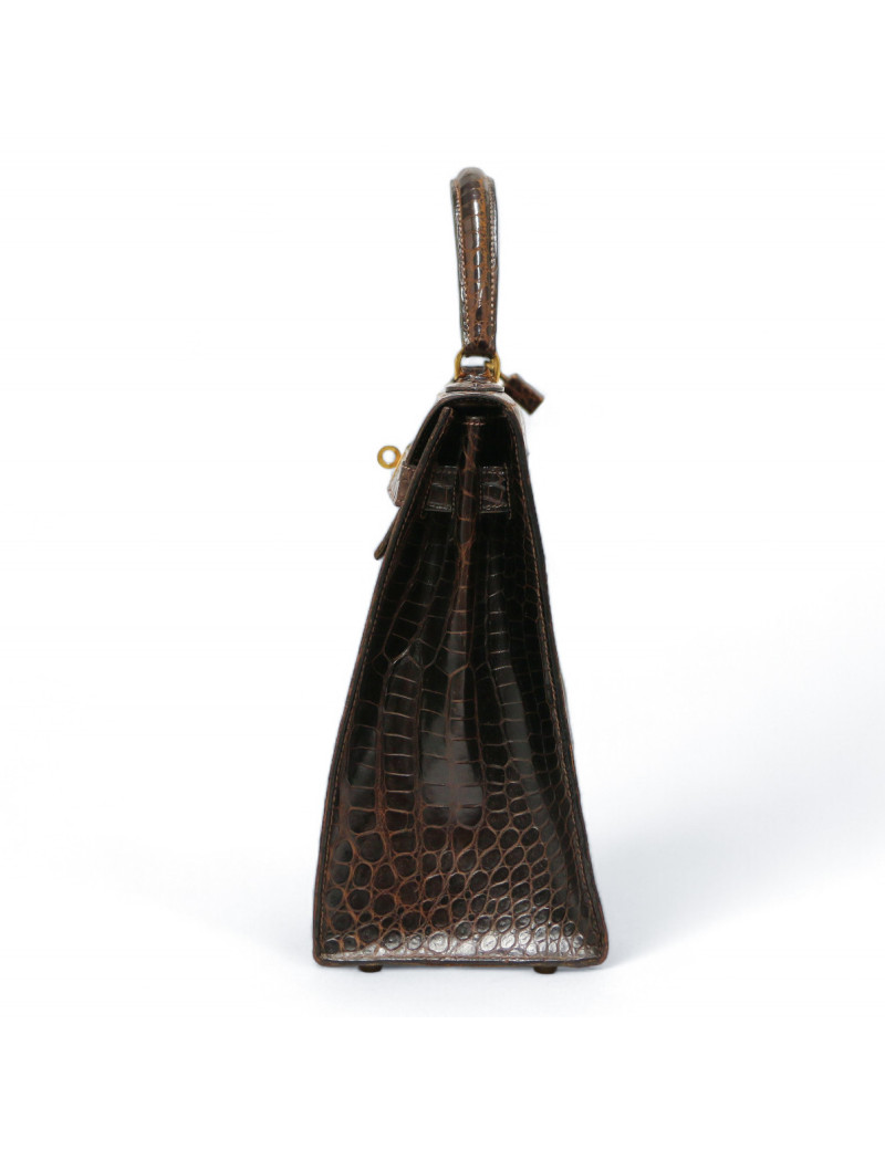 Sac HERMES Kelly 32 porosus marron Vintage