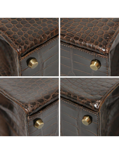 Sac HERMES Kelly 32 porosus marron Vintage