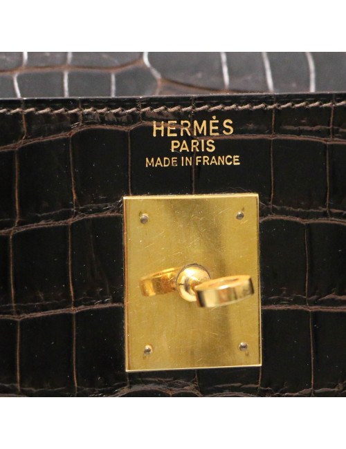 Sac HERMES Kelly 32 porosus marron Vintage