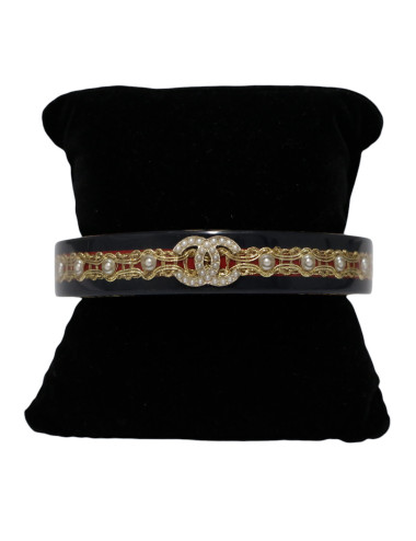 Bracelet CHANEL résine noir incrusté de chaine dorée