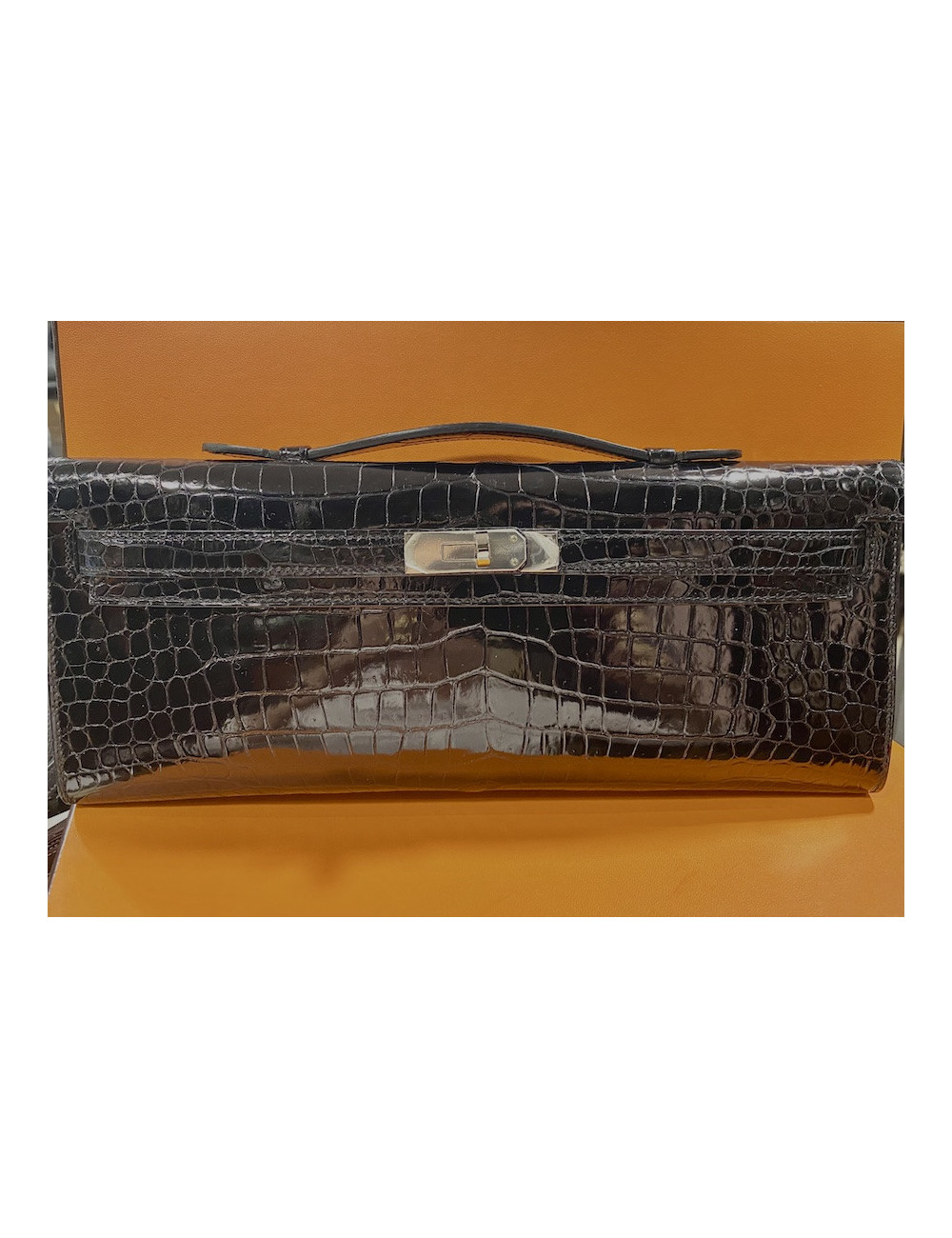 HERMES Kelly cut black Porosus crocodile
