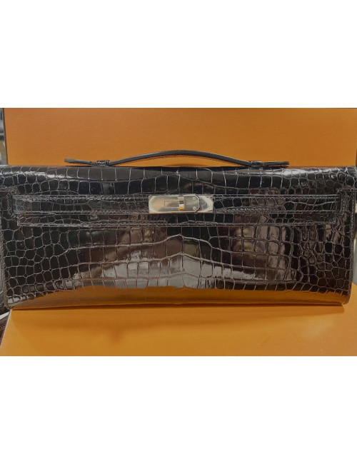 HERMES Kelly cut black Porosus crocodile