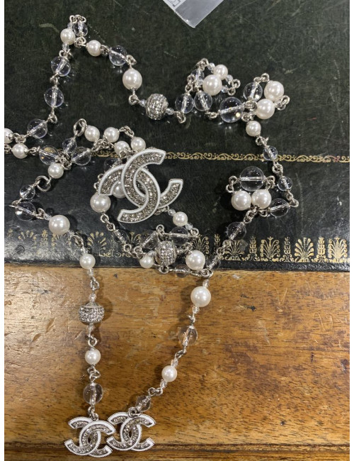 Ceinture sautoir CHANEL perles  nacrées transparentes strass