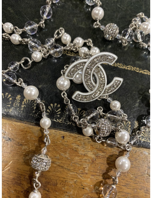 Ceinture sautoir CHANEL perles  nacrées transparentes strass