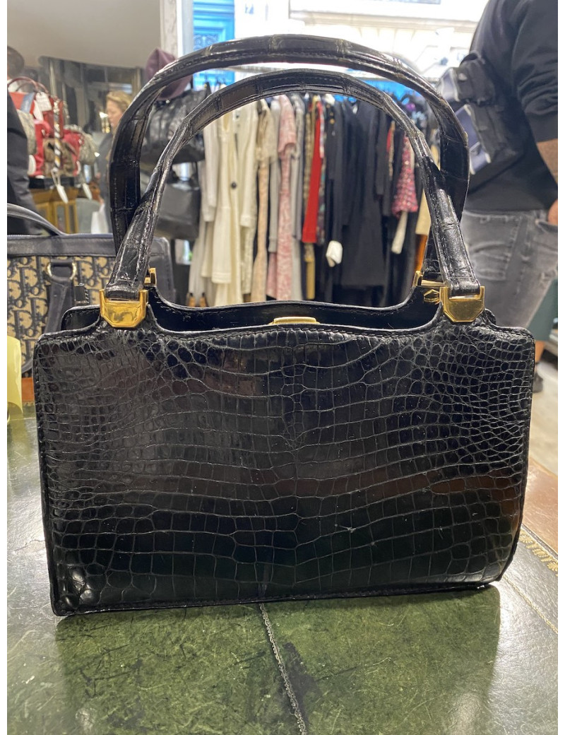 Sac Vintage crocodile noir