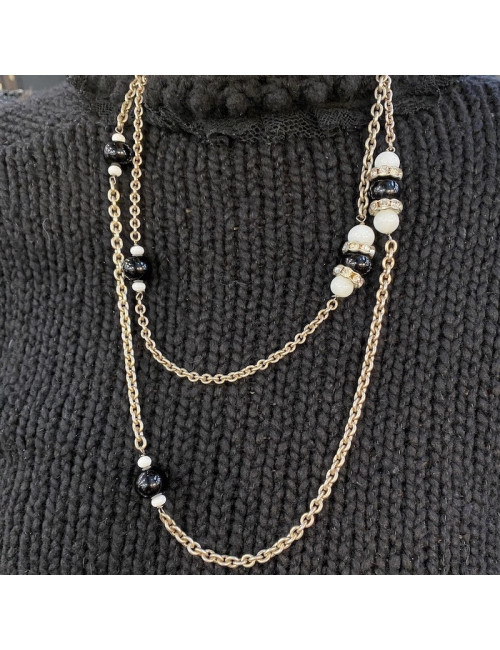 MARGUERITE de VALOIS silver chain, black and white molten glass and Swarovski crystals necklace