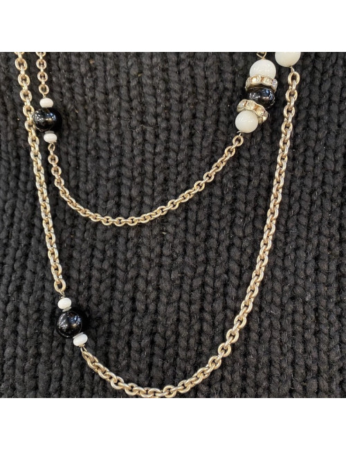 MARGUERITE de VALOIS silver chain, black and white molten glass and Swarovski crystals necklace