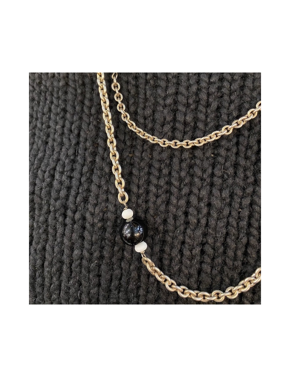 MARGUERITE de VALOIS silver chain, black and white molten glass and Swarovski crystals necklace