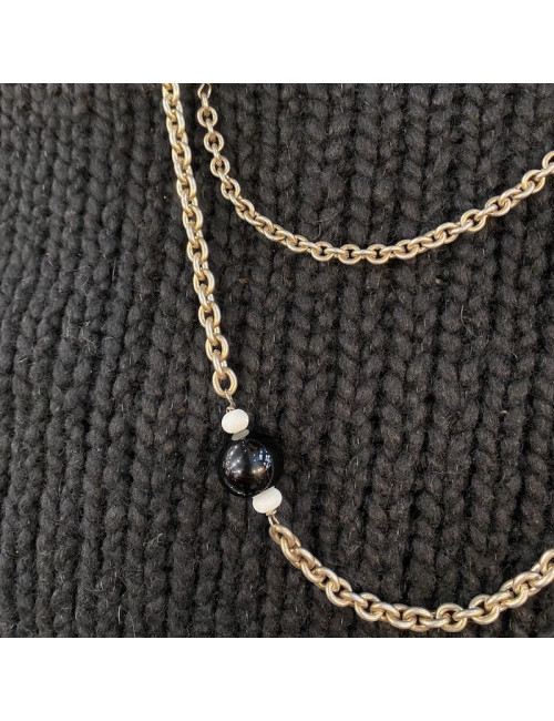 MARGUERITE de VALOIS silver chain, black and white molten glass and Swarovski crystals necklace