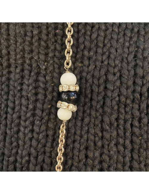MARGUERITE de VALOIS silver chain, black and white molten glass and Swarovski crystals necklace