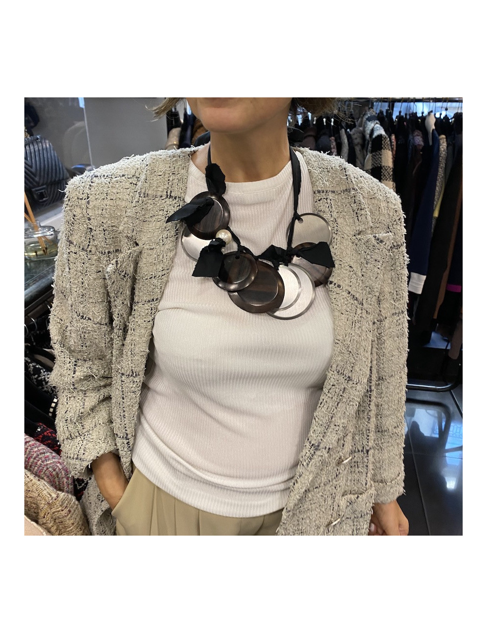 Collier LANVIN en métal et ébène