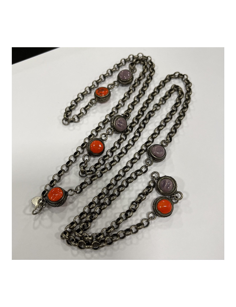 Collier Marguerite de Valois chaîne argent vieilli