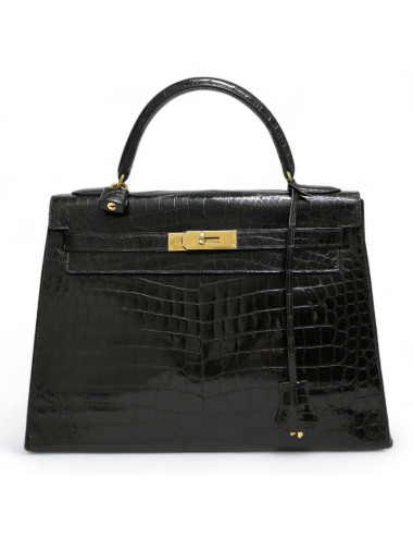 Kelly 32 HERMES Porosus noir Vintage 2