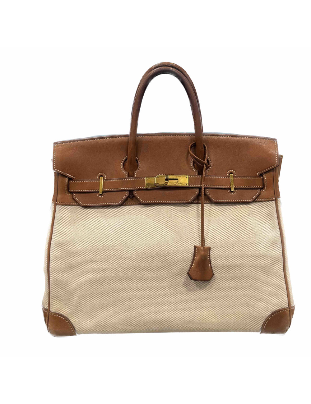 Birkin HERMES 35 Toile et cuir barénia