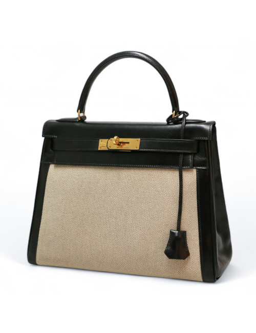 Kelly 28 toile et cuir vintage HERMES