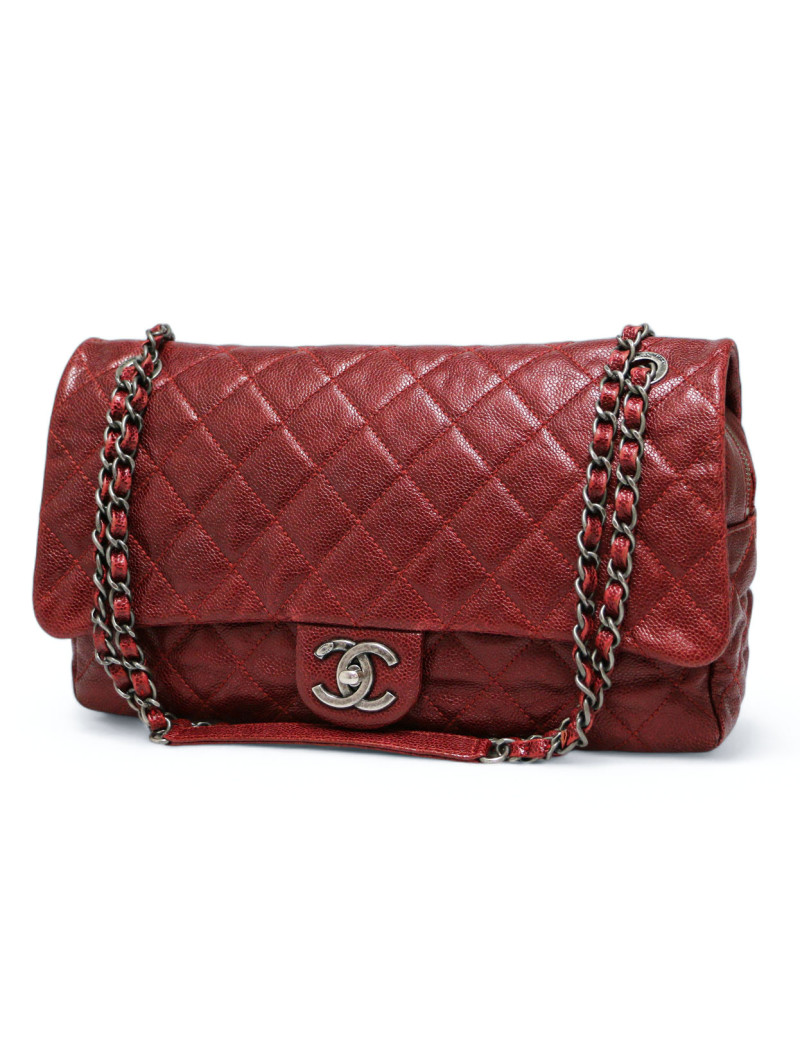 Sac CHANEL cuir grainé souple bordeaux
