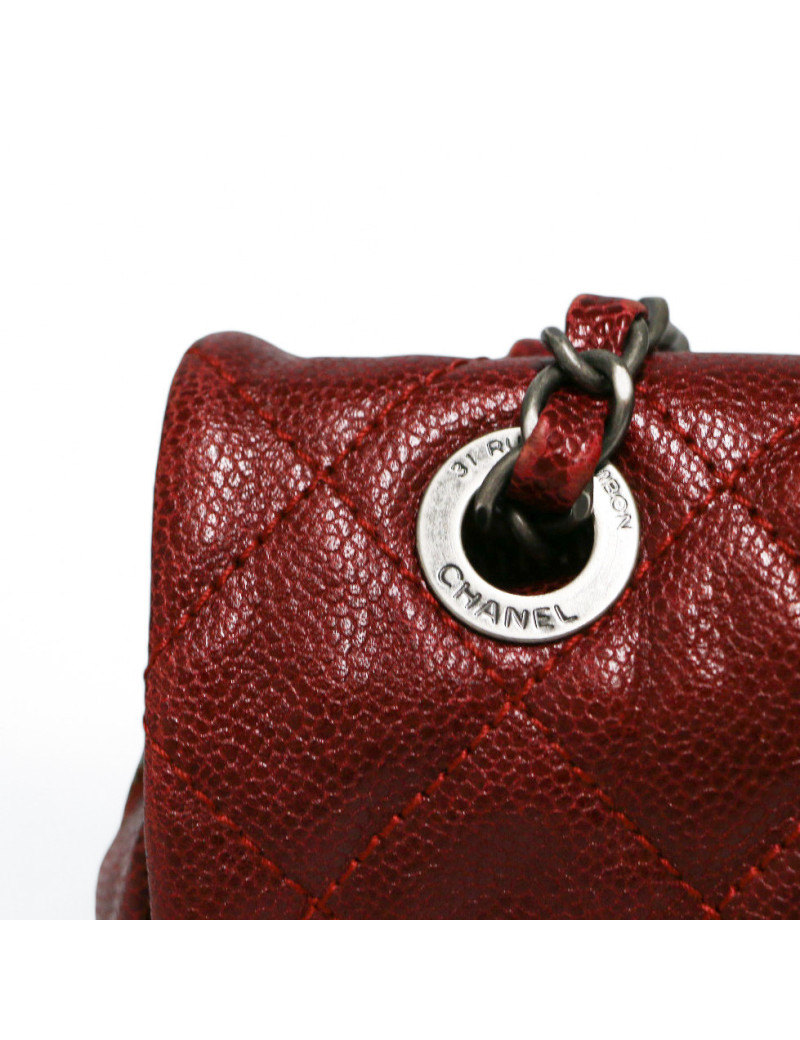 Sac CHANEL cuir grainé souple bordeaux