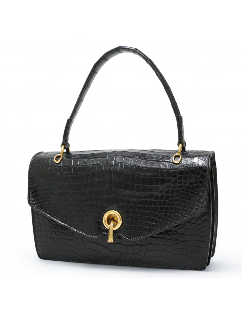 Sac Clou HERMES crocodile noir Vintage