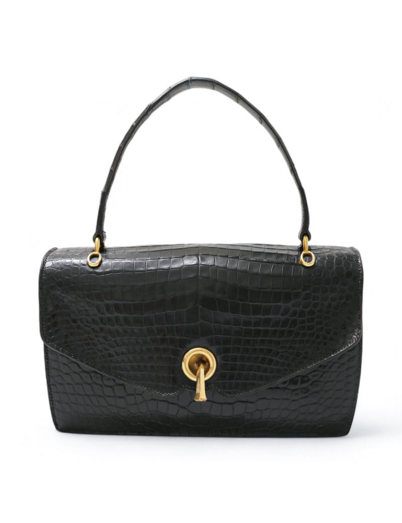 Sac Clou HERMES crocodile noir Vintage